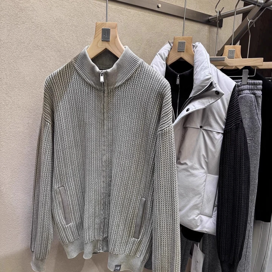 极简松弛感！轻奢高级！粗针厚实男士针织开衫毛衣夹克外套25301