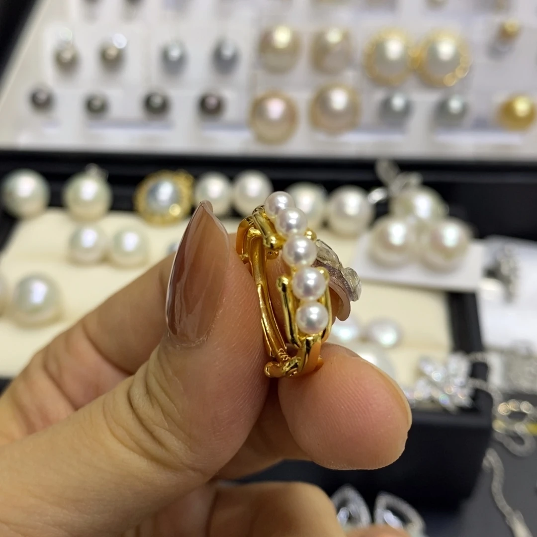 戒指银S925镶嵌淡水珍珠