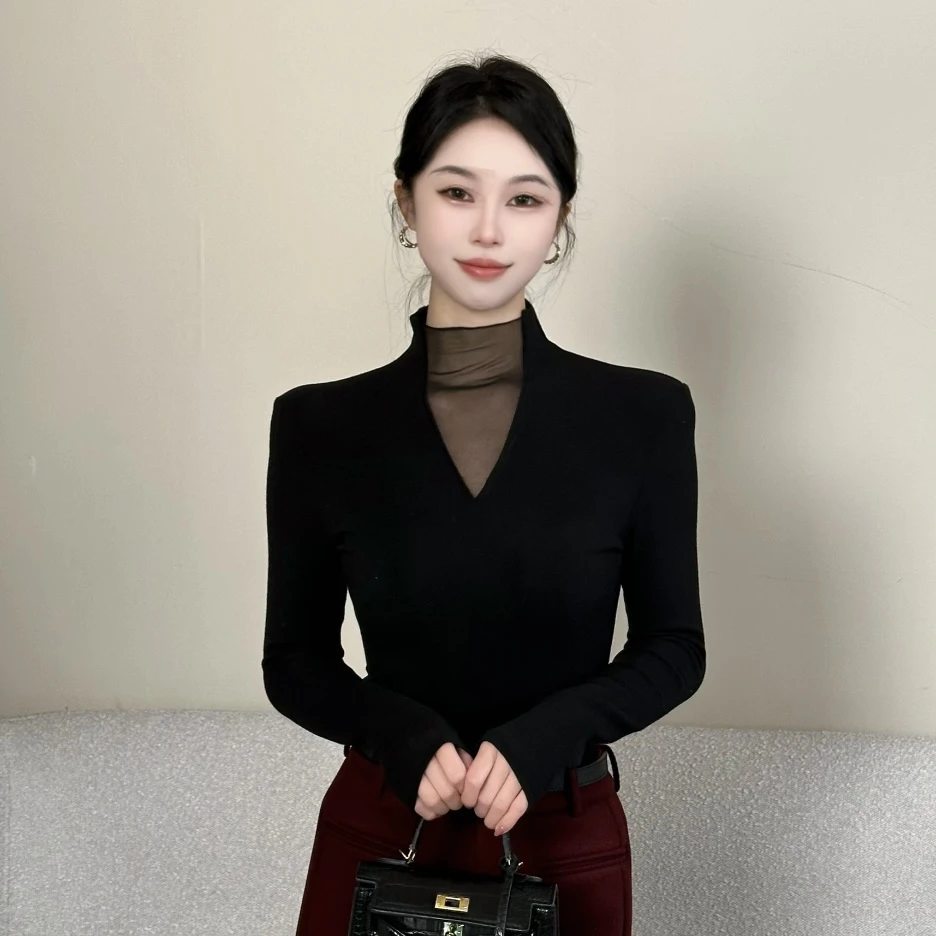 【纯欲天菜】修身半高领T恤内搭时尚显瘦长袖百搭上衣女士气质9825