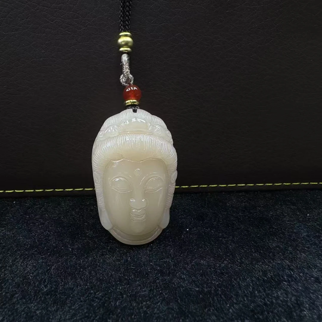 A054天然和田玉藕粉观音头吊坠多样性发一