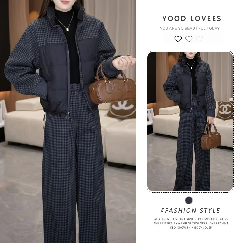 时尚加厚套装女2025秋冬新款洋气宽松显瘦百搭棉服阔腿裤两件套潮