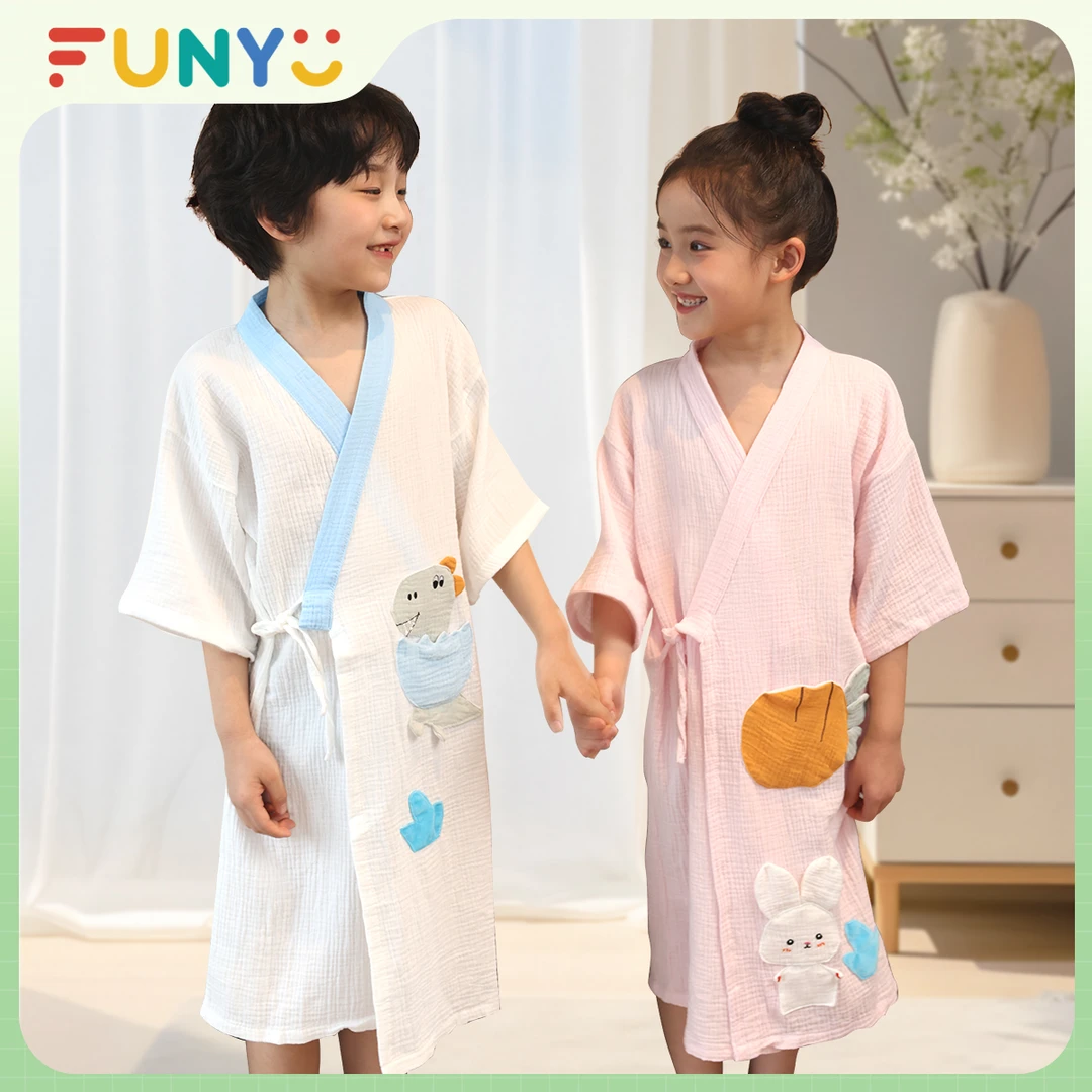 【纺柚亲子】纯棉纱儿童浴巾可穿裹浴袍夏季透气吸水中大童亲子款