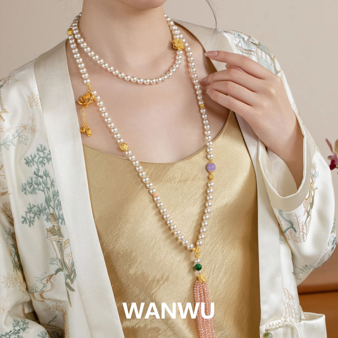 非金属仿珍珠项链 【宗花花】新中式长款项链女旗袍配饰国风串珠链