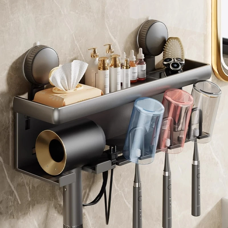 吸盘牙刷置物架免打孔卫生间牙杯收纳支架壁挂式漱口杯吹风机架子