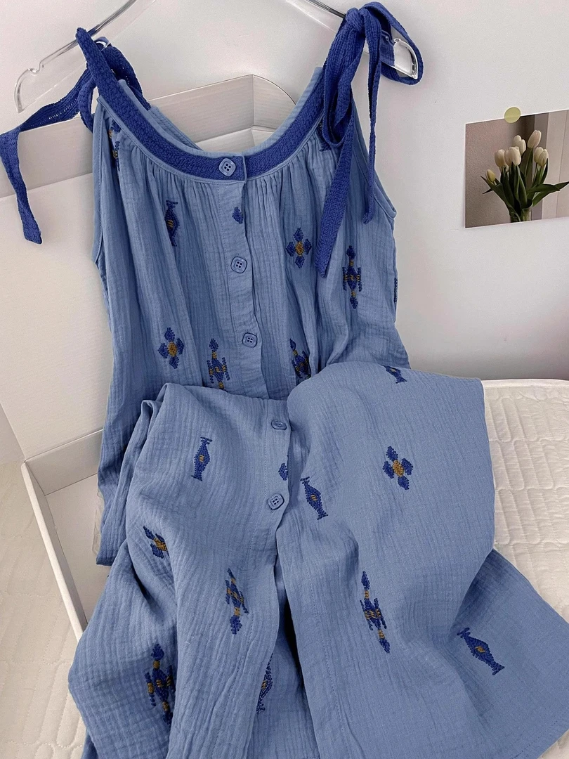 夏日韩版纯欲新中式印花时尚高档吊带睡衣夏季2025新款家居服睡裙