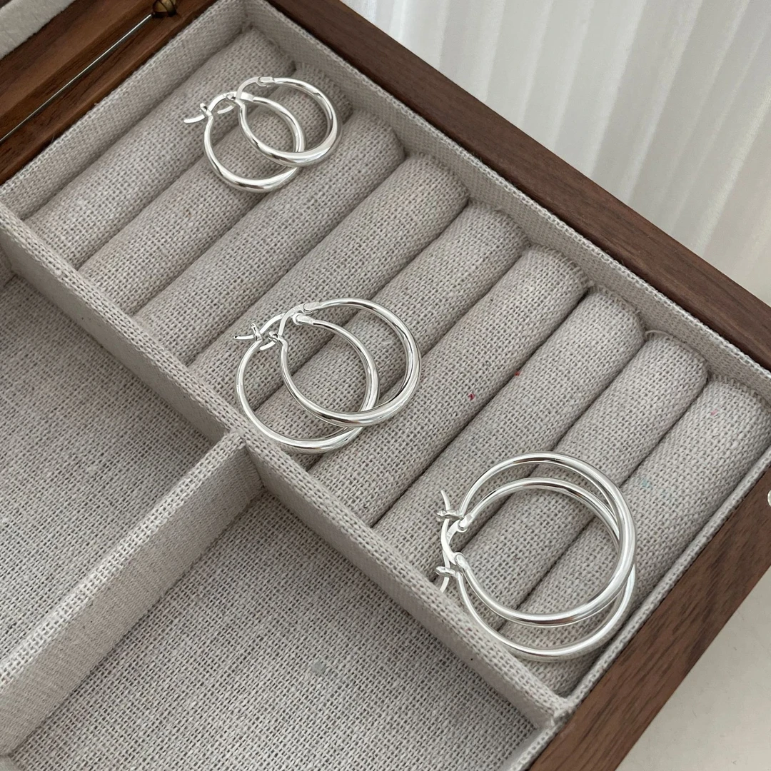 925银耳饰 明瑜 韩式小众基础款圆形光面耳扣耳圈通勤穿搭耳环