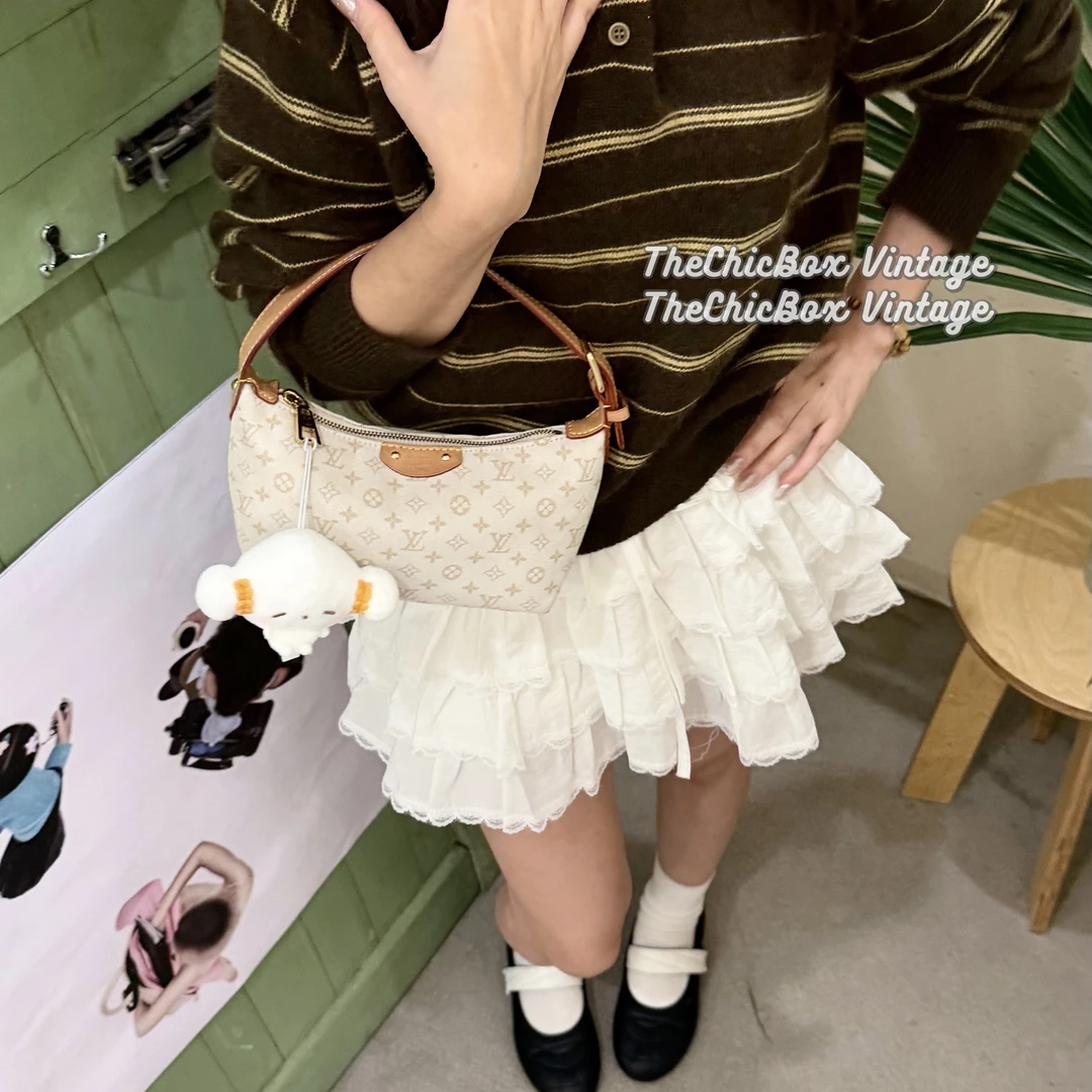 95新 LouisVuitton/路易威登 只盒/Lv新款白沙丘帆布小饭盒手提包