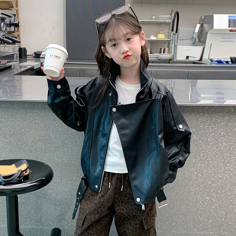 女童皮衣外套春秋款2025新款洋气儿童秋装夹克大童女孩秋季机车服