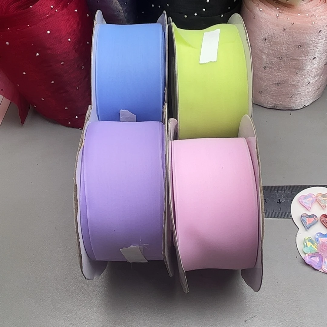 4厘米果冻纱粉蓝紫果绿各10码