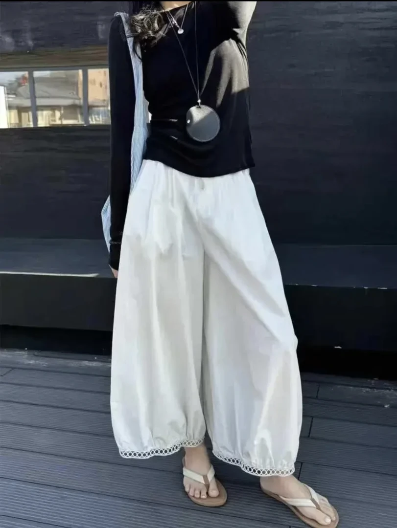 【现货+运险】欧货款镂空蕾丝花边设计感阔腿灯笼九分裤