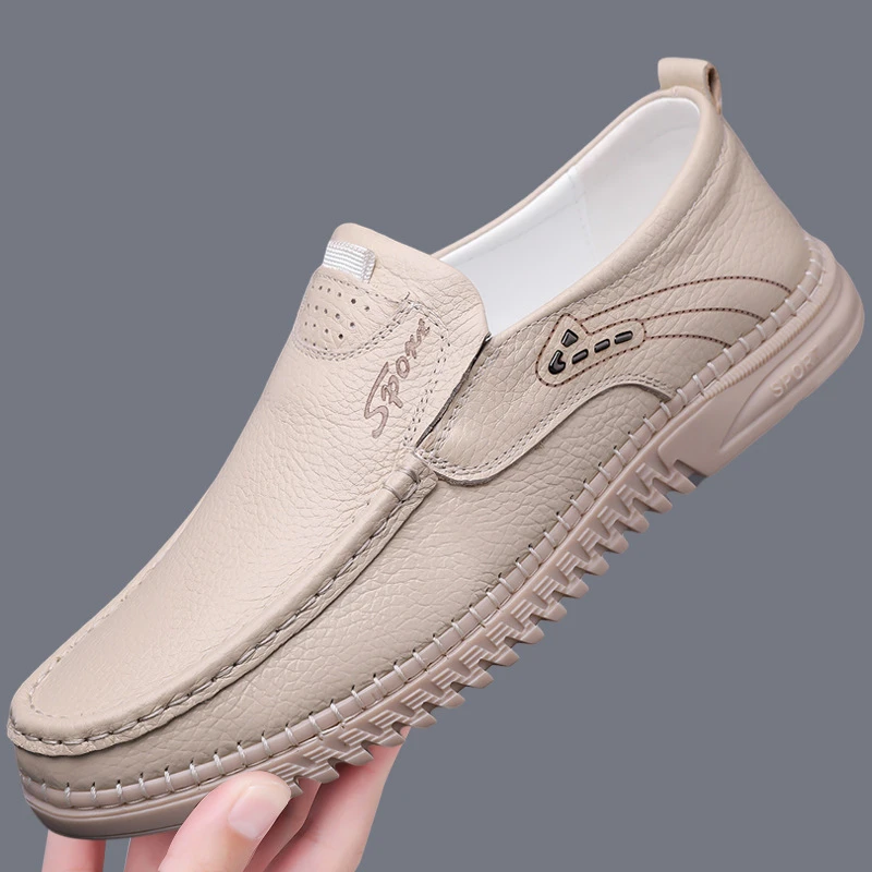 头层牛皮男鞋时尚商务透气英伦休闲单鞋春夏秋季通用黑色棕色白色