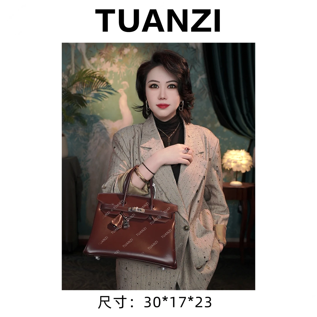 【30cm银扣】手提斜挎腋下TUAN′ZI定制真皮女包XKY-3883-坞木色