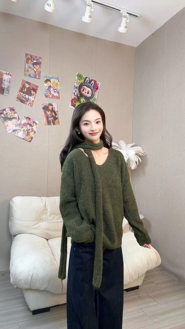韩版条纹学院风秋冬连帽毛针织衫小香风气质女装针织