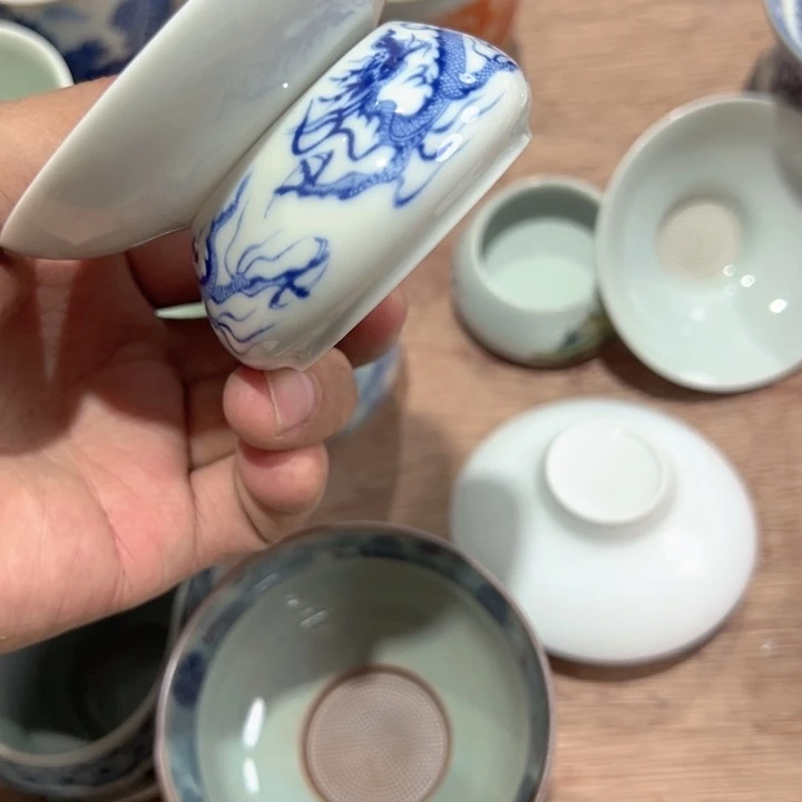 瓷片白青花龙文茶漏qqq