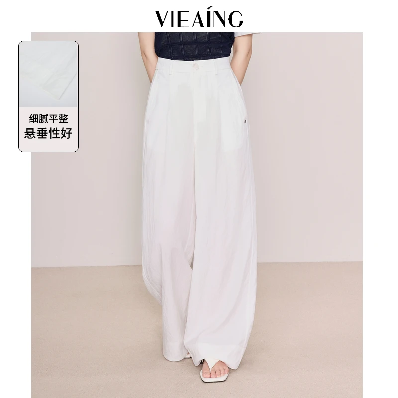VIEA.ING薇迎白色休闲裤女2025夏季新款天丝裤子直筒阔腿裤长裤
