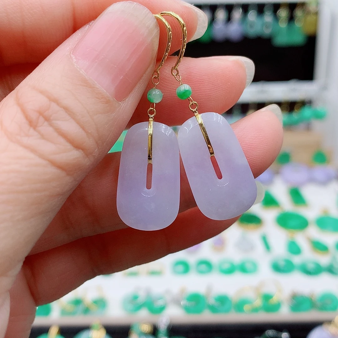 翡翠耳饰18K金镶嵌的