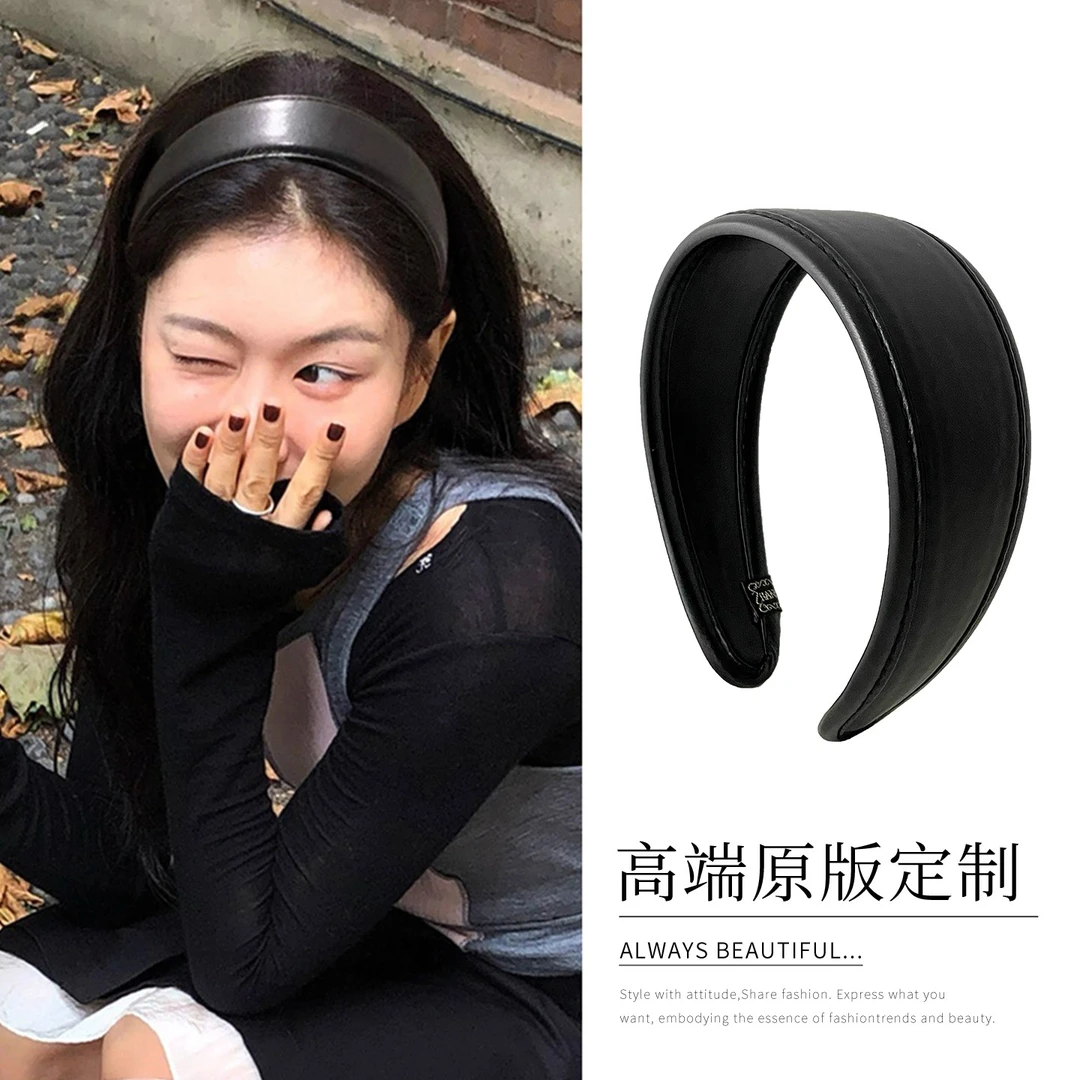 法式复古皮质宽边发箍简约秋冬百搭高颅顶显脸小头箍头饰纯色发饰