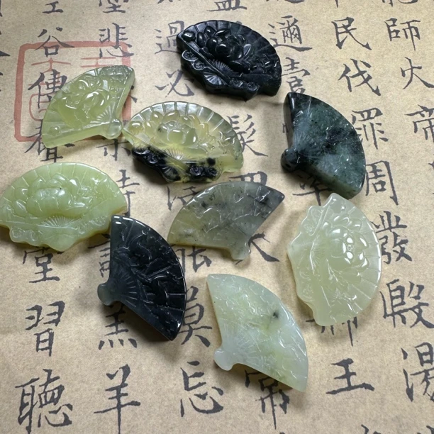 水墨 扇子雕刻件天然精美吊坠 配绳
