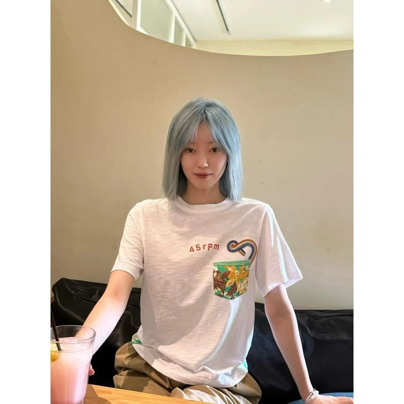 【少女】系列日系贵牌同款日系休闲纯棉刺绣口袋春日系列T恤