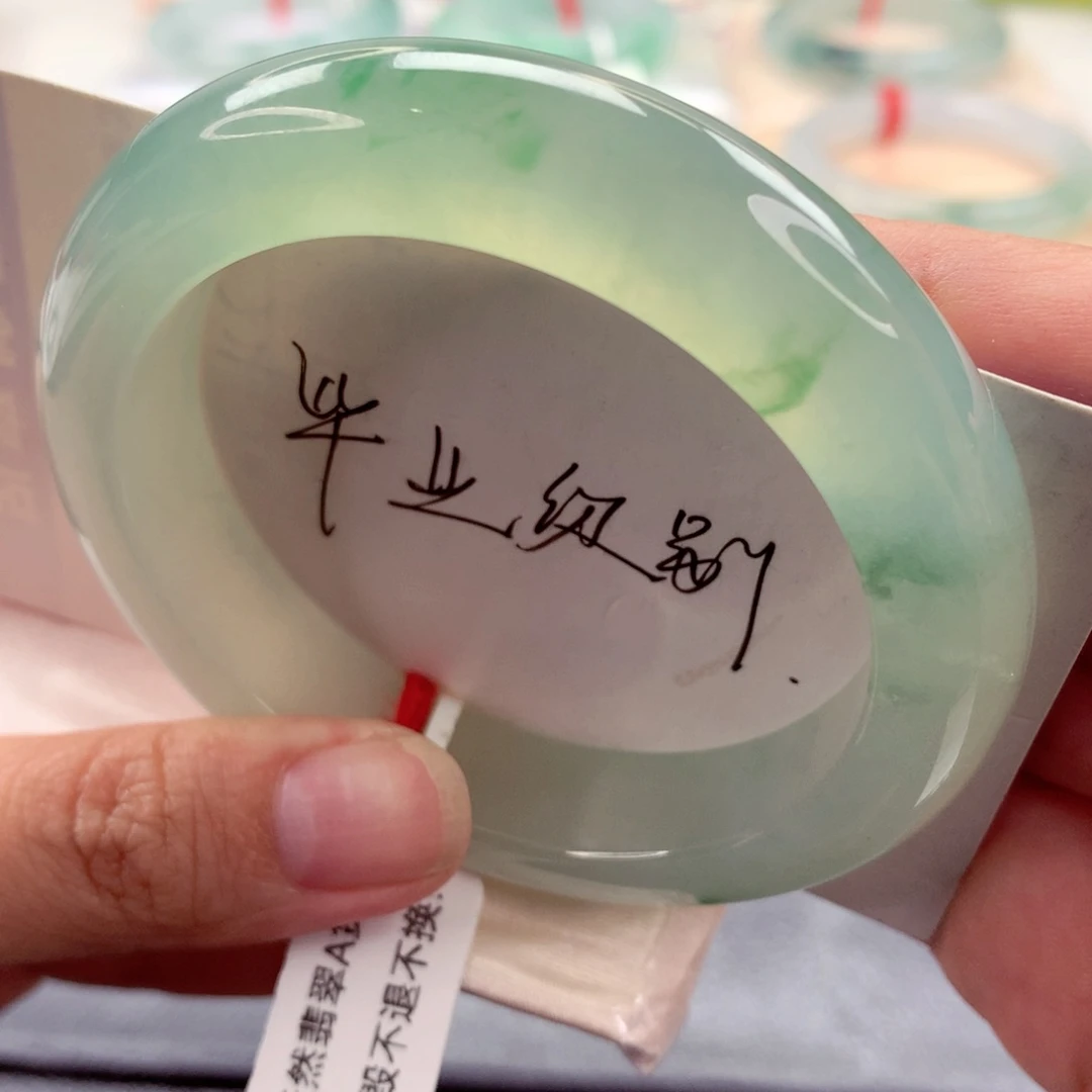 翡翠手镯未镶嵌冰胶芙蓉绿花 厚庄 完美 喵喵