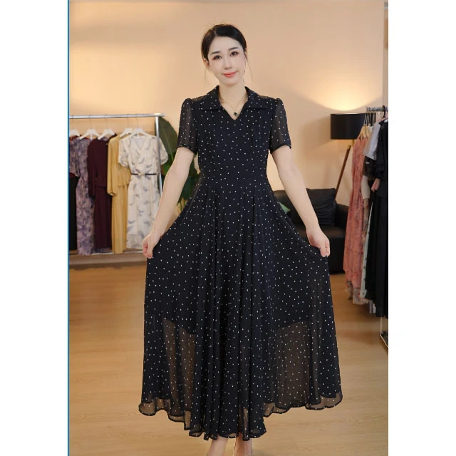 L1117高级时尚洋气百搭碎花假两件连衣裙2025春夏新款显瘦连衣裙