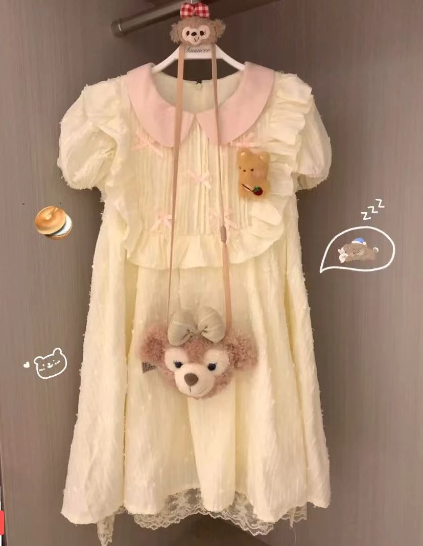 公主裙娃娃领甜美A字裙连衣裙白色纱裙欧若精灵风