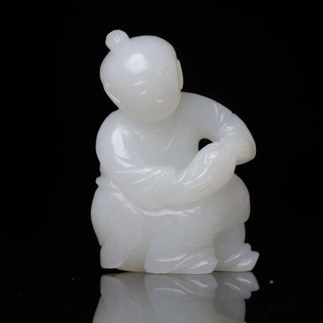 清代和田玉童子花件-NX