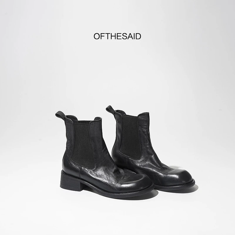 【执说】自然褶皱~真皮切尔西靴女短筒春秋厚底烟筒靴水洗马皮短靴