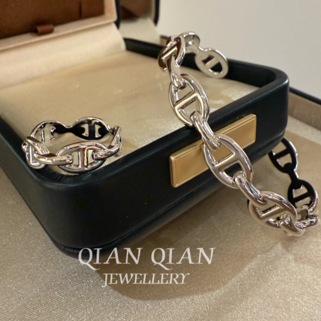 925银手镯 【倩倩珠宝】意大利INS风猪鼻子款套系 时尚简约实心韩版