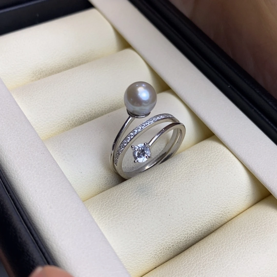 戒指银S925镶嵌海水珍珠特价