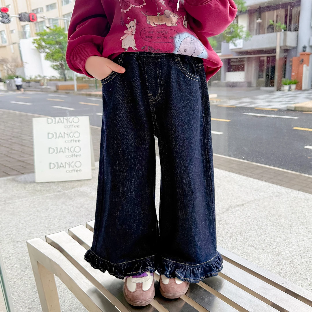 【ZS】秋季新款儿童韩系木耳边阔腿裤女童时尚百搭牛仔裤HCD124