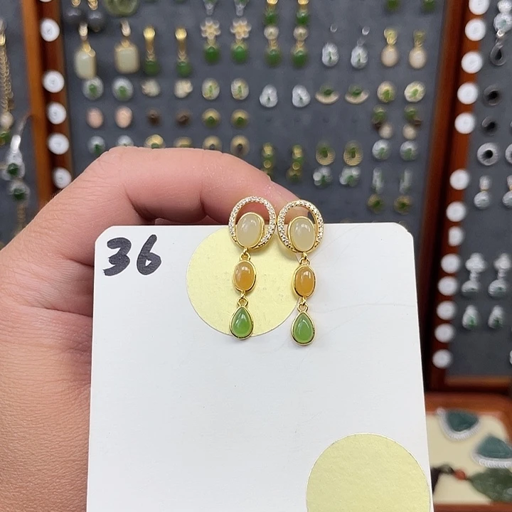 和田玉耳饰银S925镶嵌和田玉36