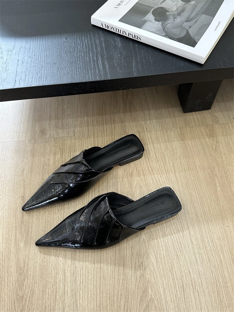 ins低跟约会凉拖包头平底包头拖纯色时尚黑色韩版