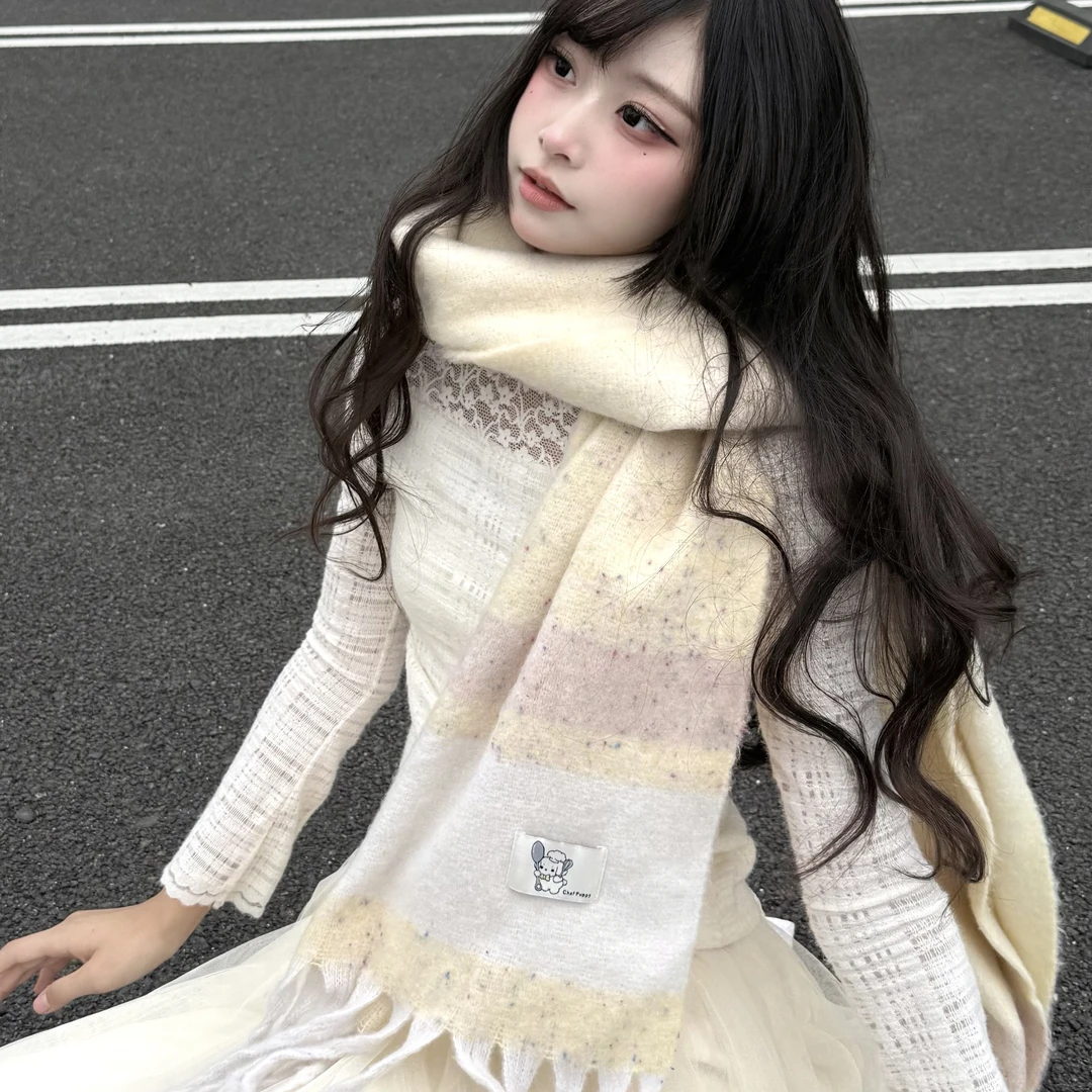 Honey Puppy韩系氛围感百搭围巾奶油防风防寒保暖围脖男女新款