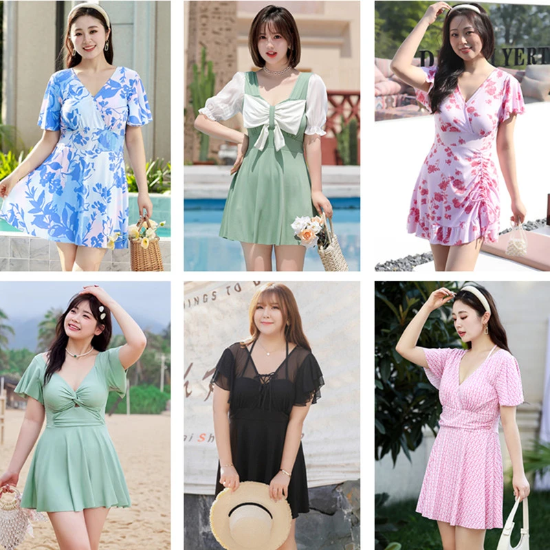 【全网低价】泳衣女连体裙式胖MM大码遮肚显瘦泡温泉分体泳装夏