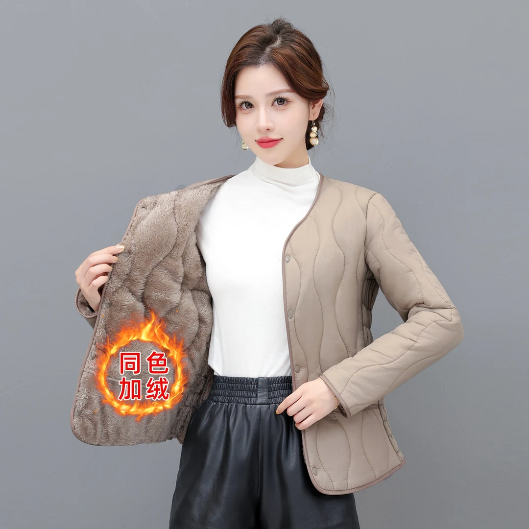 袖子加绒棉衣女秋冬新款棉袄加厚内胆棉外套修身百搭短款时尚棉服