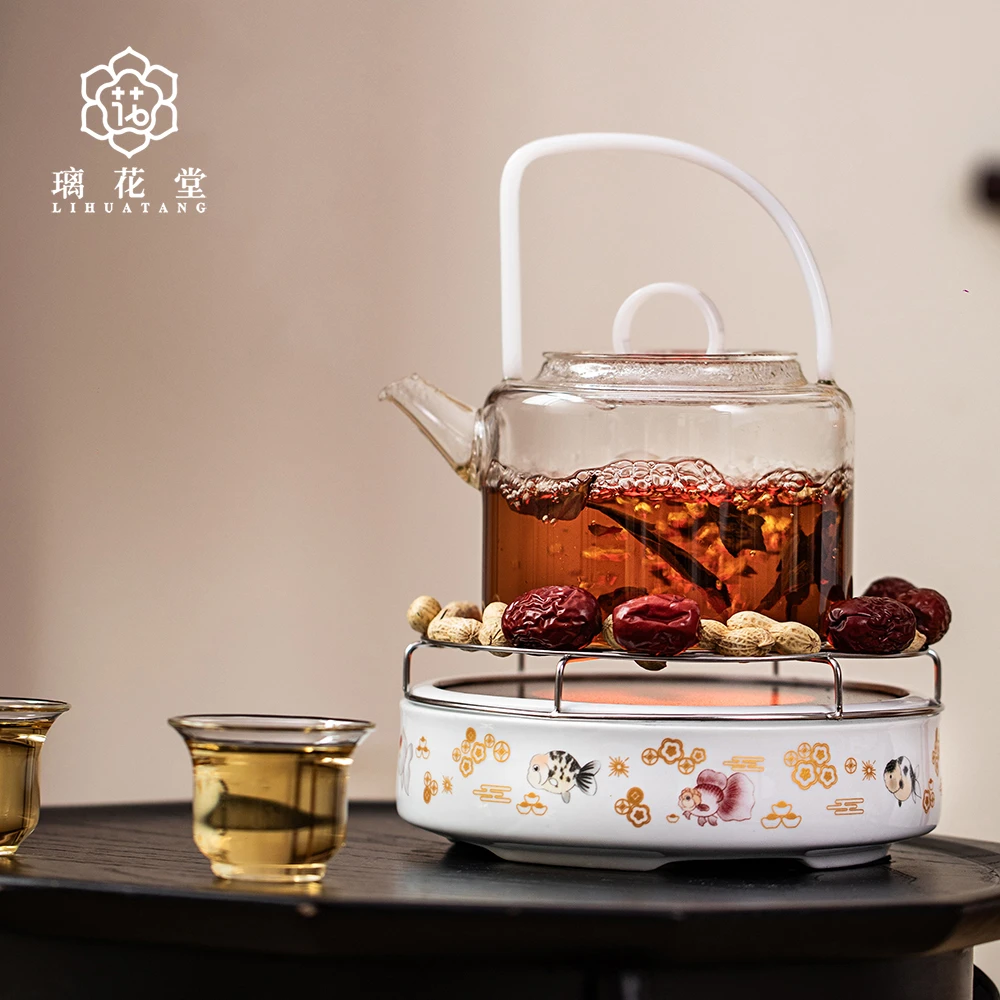 璃花堂（招财鱼图案）1350W陶瓷电陶炉套装钛晶面板煮茶器自配烤网