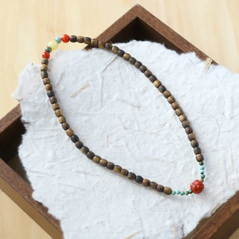 沉香【柿柿如意双圈】中式沉香南红玛瑙蜜蜡双圈叠戴5mm古珠手串