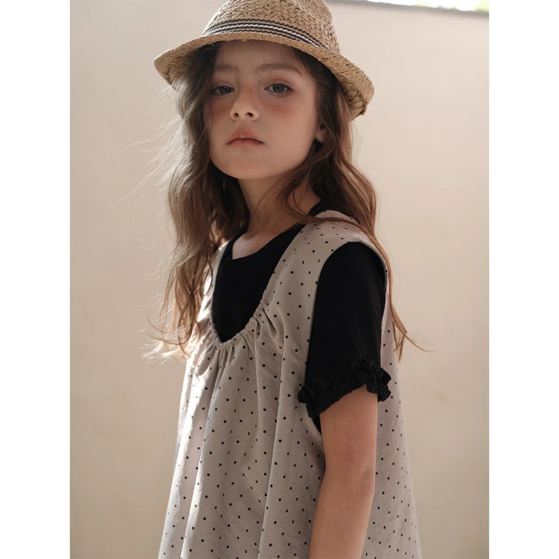 史豌豆女童波点背心裙 Y4160