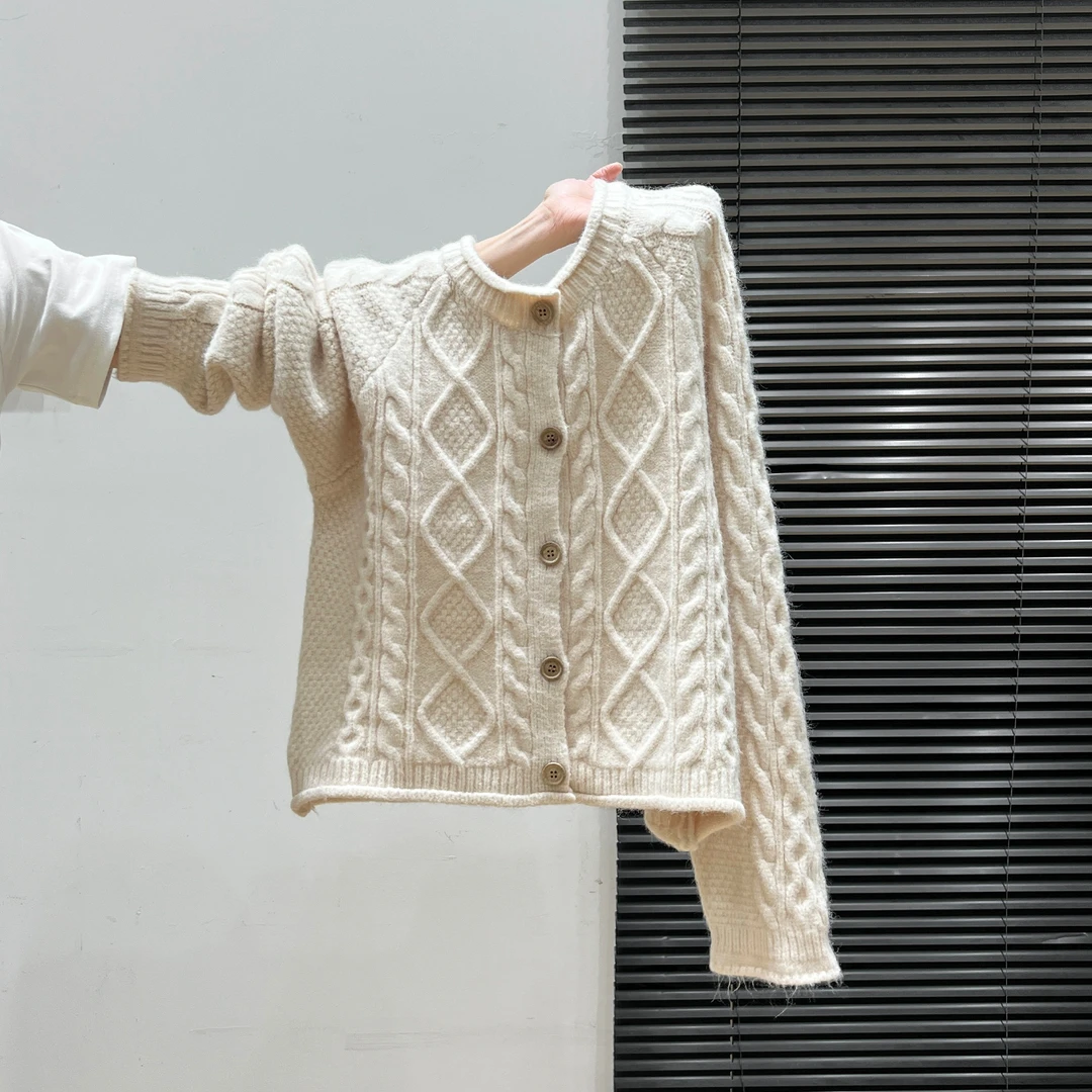 高级感麻花长袖加厚毛衣外套女2025年秋冬新款慵懒风宽松针织开衫