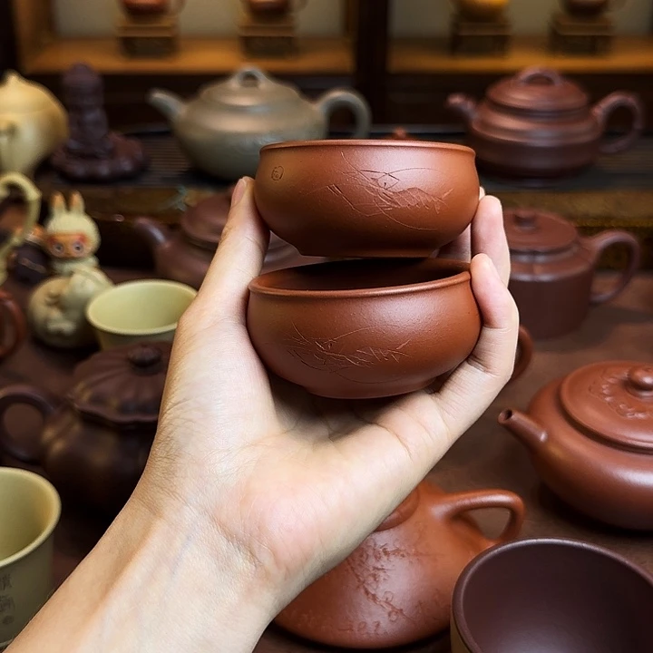 紫砂茶壶主人杯，朱泥