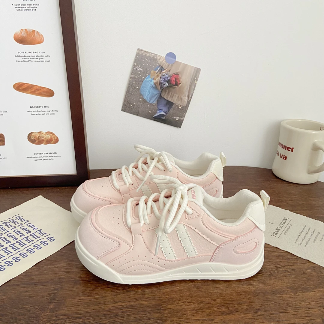 粉色厚底板鞋女德训2025夏季新款chic小众韩版休闲运动面包板鞋子
