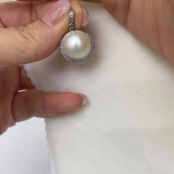 银S925镶嵌海水珍珠吊坠(不含链)