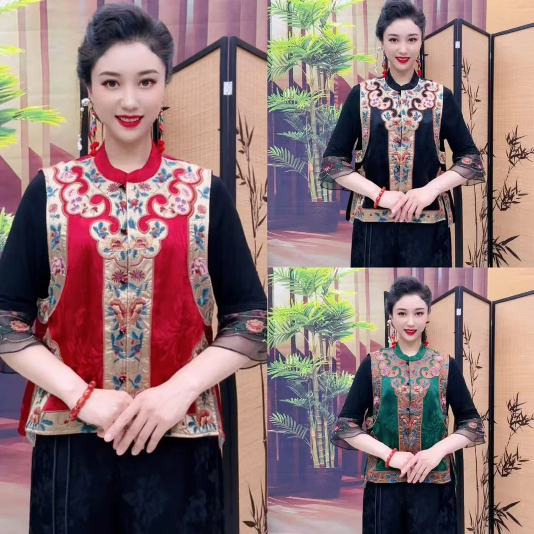 2891国风缎面刺绣提花新中式马甲