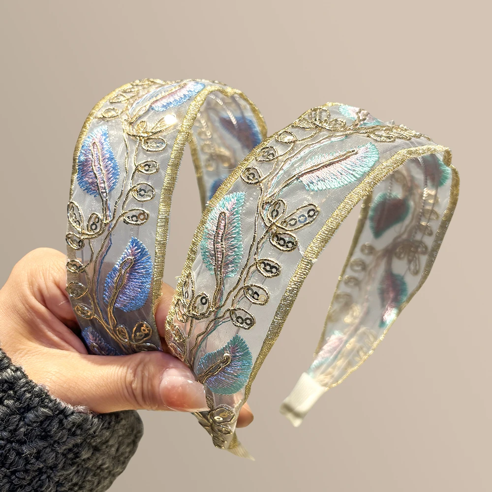 刺绣发箍发带2025新款轻奢高端小众设计感气质头箍宽边防滑压发