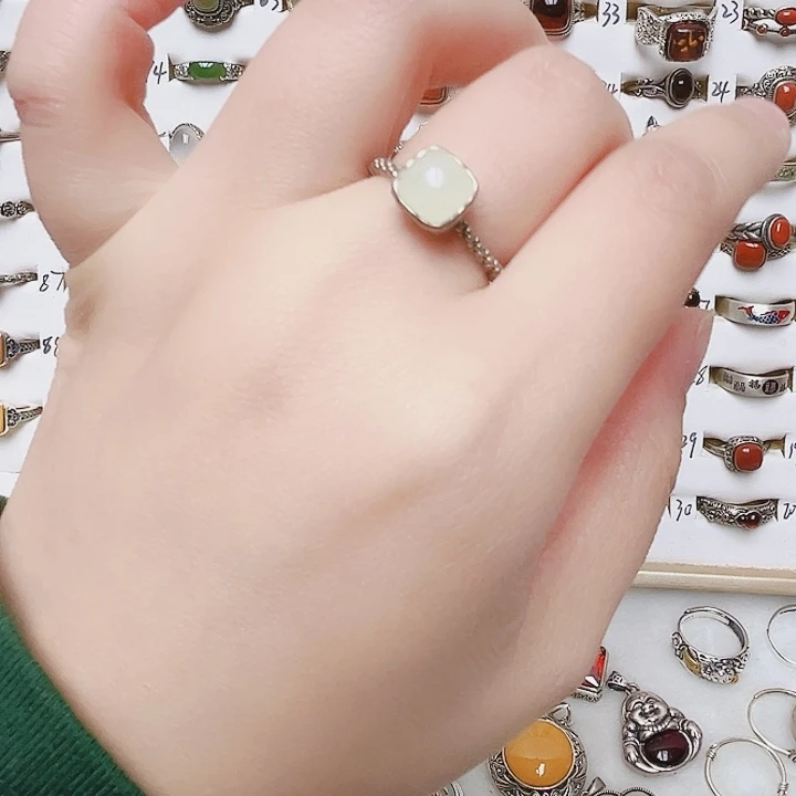 和田玉银S925镶嵌戒指