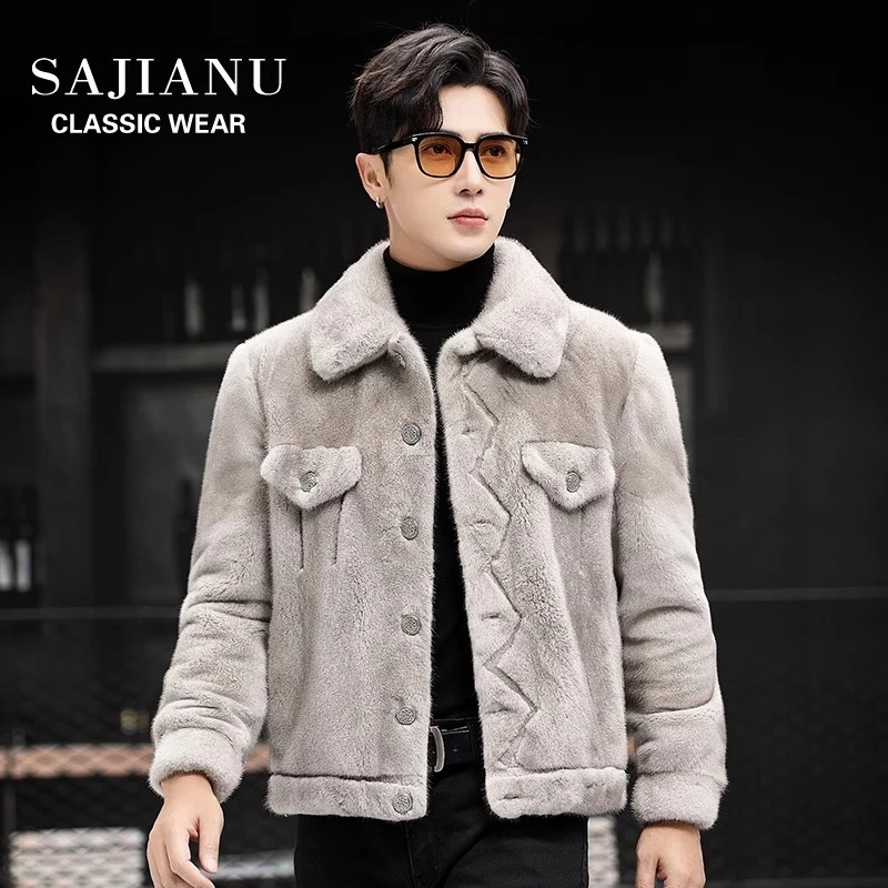 2025新款貂皮大衣男整貂水貂天鹅绒进口裘皮外套潮流海宁皮草翻领