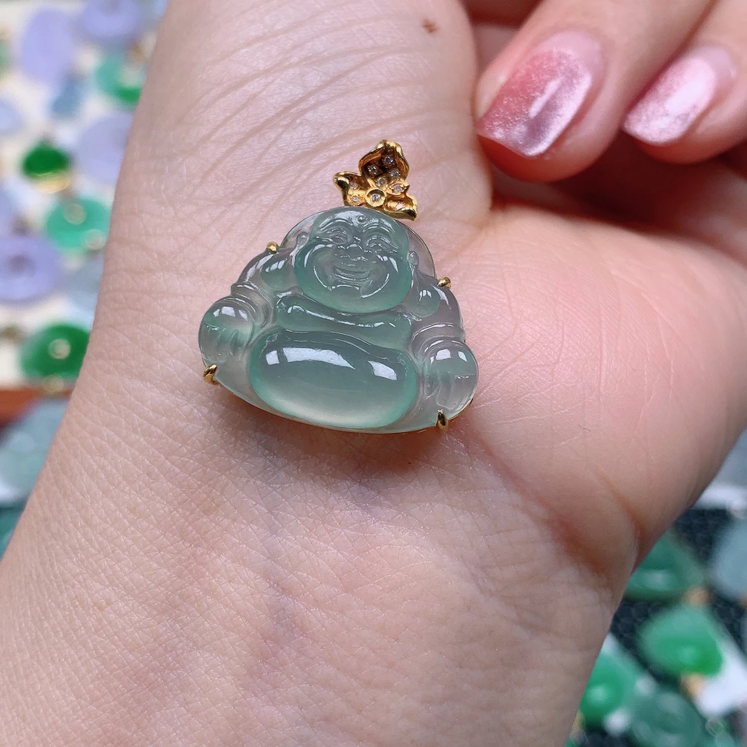 缅甸天然A货翡翠，冰晴佛公 编号180/303尺寸24.4-22.4-6.6