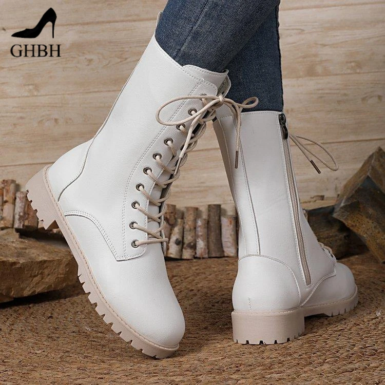 厚底马丁靴女2025新款英伦风短靴秋冬时尚黑色白色中筒单靴侧拉炼