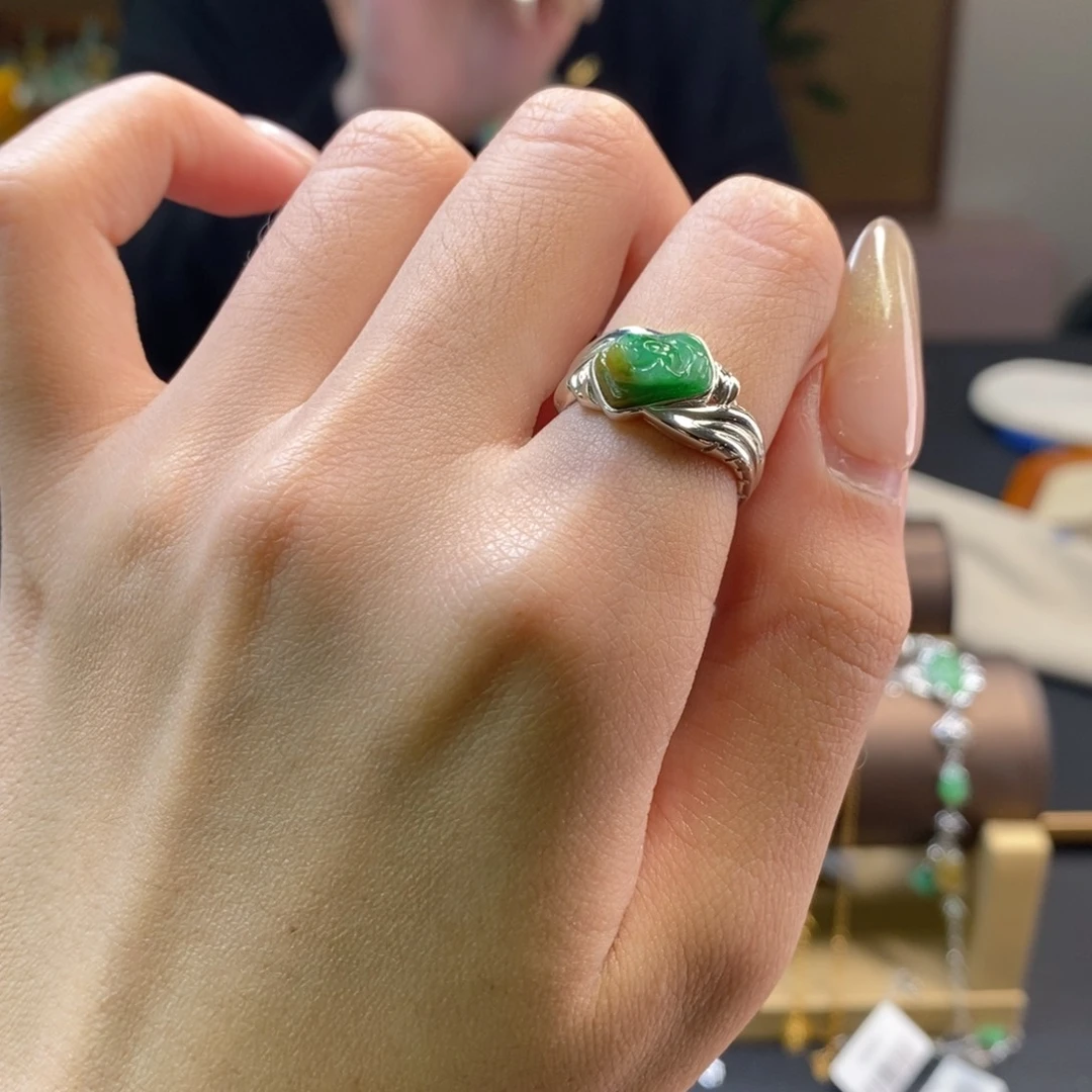 翡翠银S925镶嵌戒指14034